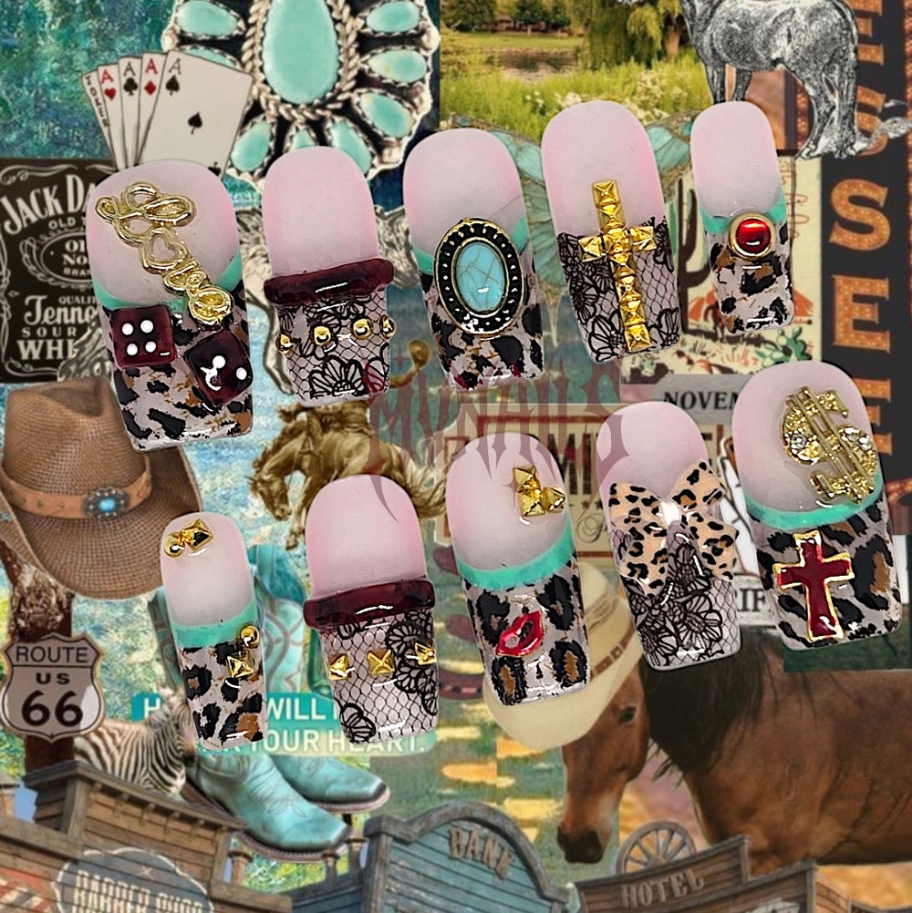 Leopard and Turquoise Press-On Nails